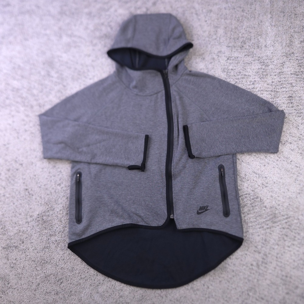 Nike Tech Fleece Hoodie Womens Small Cape Asymmetrical Zip Sweatshirt Gray